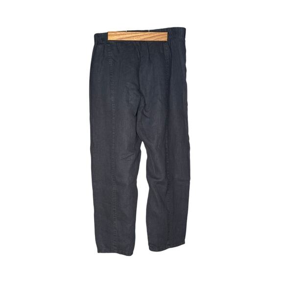 Eileen Fisher 100% Organic Linen Black Cropped Pullon Elastic Waist Pants Petite - Picture 2 of 9